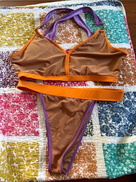 Icon Swim Other - Colorblock Brown & Orange Beautiful, well made Two-Piece Bikini with Purple Trim